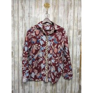 Chico's No Iron Floral Leopard Print Contrast Trim Maximalist Button Up Top S